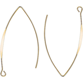 Brass Earring Hooks, with Horizontal Loop, Long-Lasting Plated, Real 18K Gold Plated, 44x26x0.8mm, Hole: 1.5mm, 20 Gauge, Pin: 0.8mm, 20pcs/set