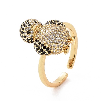 Cubic Zirconia Penguin Open Cuff Ring, Brass Jewelry for Women, Golden, Inner Diameter: 17.6mm