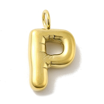 304 Stainless Steel Pendants, Real 14K Gold Plated, Balloon Letter Charms, Bubble Puff Initial Charms, Letter P, 24x13.5x5mm, Hole: 4mm