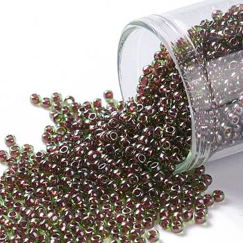 TOHO Round Seed Beads, Japanese Seed Beads, (250) Inside Color Peridot/Fuchsia Lined, 11/0, 2.2mm, Hole: 0.8mm, about 50000pcs/pound