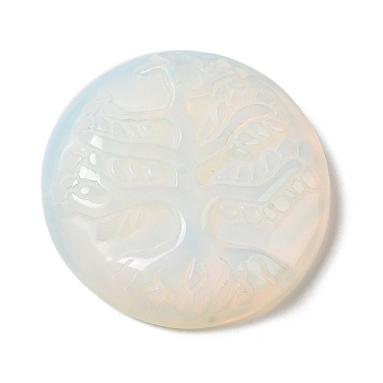 Opalite Pendants, Flat Round Charms with Engraved Tree of Life, 35~37x7.5~9.5mm, Hole: 1.5mm