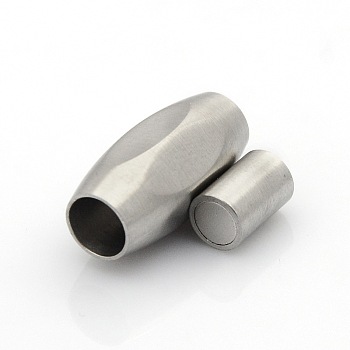 304 Stainless Steel Matte Surface Magnetic Clasps with Glue-in Ends, Barrel, Stainless Steel Color, 21x10x9mm, Hole: 5mm