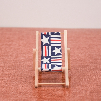 Wood Beach Chair Model, Dollhouse Toy for 1:12 Scale Miniature Dolls, Steel Blue, 110x57mm