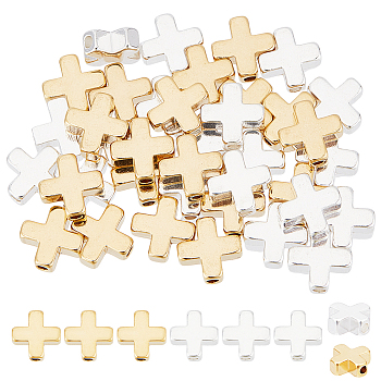 40Pcs 2 Colors Brass Beads, Lead Free & Cadmium Free, Cross, Mixed Color, 8x8x3.3mm, Hole: 1.5mm, 20pcs/color