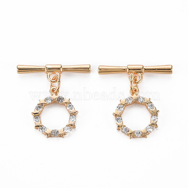 Real 18K Gold Plated Clear Ring Brass+Cubic Zirconia Toggle Clasps