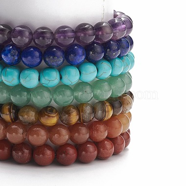7Pcs 7 Style Natural & Synthetic Mixed Gemstone Stretch Bracelets Set with Alloy Buddha Head Beaded(BJEW-JB08783)-6