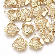Brass Charms, Fish, Real 18K Gold Plated, 13x12x4mm, Hole: 1mm(KK-S348-289)
