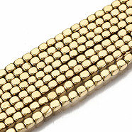 Electroplate Non-magnetic Synthetic Hematite Beads Strands, Cuboid, Real 18K Gold Plated, 2.5x2x2mm, Hole: 0.8mm, about 160~162pcs/strand, 15.94 inch~16.14 inch(40.5cm~41cm)(G-T114-53G)