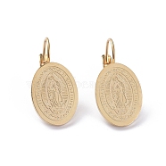 Religion Theme 304 Stainless Steel Leverback Earrings, Hypoallergenic Earrings, Oval with Virgin Mary, Golden, 26.7mm, Pin: 0.7mm(EJEW-I239-06A-G)