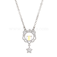 Constellation Rhinestone Pendant Necklace, Platinum Brass Star Necklace, Leo, 16.14~19.69 inch(41~50cm)(PW-WG94542-05)