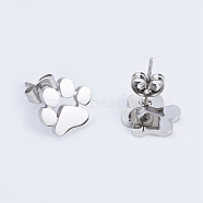 304 Stainless Steel Stud Earrings, Hypoallergenic Earrings, with Ear Nuts, Dog Paw Prints, Stainless Steel Color, 9.8x11x13mm, Pin: 0.6mm(EJEW-E254-01P)
