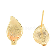Brass Stud Earring Findings, with Hole, Leaf, Nickel Free, Golden, 14x8mm, Hole: 1mm, Pin: 0.8mm(KK-N231-418)