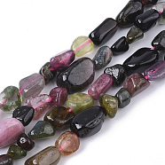 Natural Tourmaline  Beads Strands, Nuggets, Tumbled Stone, 5~11x5~8x3~6mm, Hole: 0.8mm, about: 52~56pcs/Strand, 15.94 inch(40.5cm)(G-S363-062)