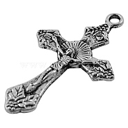Tibetan Style Alloy Pendants, For Easter, Lead Free and Cadmium Free, Antique Silver, Crucifix Cross, 33.5mm long, 20.5mm wide, 2.5mm thick, hole: 2mm(X-LF11118Y)