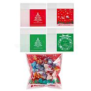 400Pcs 4 Styles Self-Adhesive Christmas Candy Bags, Plastic Bags, for Cookie Candy Chocolate Party Gift Supplies, Mixed Patterns, Mixed Color, 132x103mm(sgJX059A)