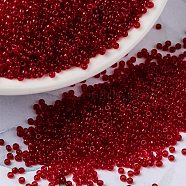 MIYUKI Round Rocailles Beads, Japanese Seed Beads, 15/0, (RR141) Transparent Ruby, 1.5mm, Hole: 0.7mm, about 5555pcs/10g(X-SEED-G009-RR0141)