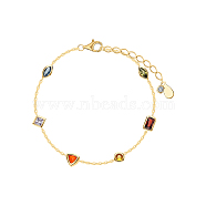 Bohemian Style S925 Silver Geometric Colorful Cubic Zirconia Link Bracelet for Women(SX0848)