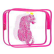 Transparent PVC Cosmetic Pouches, Waterproof Clutch Bag, Toilet Bag for Women, Hot Pink, Leopard, 20x15x5.5cm(ABAG-D008-02D)
