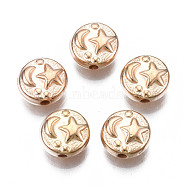 Plating ABS Plastic Beads, Flat Round with Moon & Star, Light Gold Plated, 9x4mm, Hole: 1.5mm(KY-N007-81)