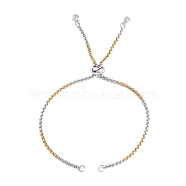 304 Stainless Steel Box Chains Slider Bracelet Making, Bolo Bracelet, with 304 Stainless Steel Jump Rings, 202 Stainless Steel Bead and Brass Cubic Zirconia Charms, Golden & Stainless Steel Color, 10-1/4 inch(26cm), 0.2cm(AJEW-JB01118-02)