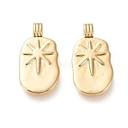 Brass Pendants, Long-Lasting Plated, Oval with Star, Real 18K Gold Plated, 23.5x12x2mm, Hole: 3x1.5mm(X-KK-L006-034G)