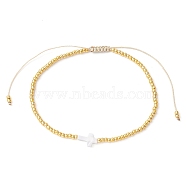 Natural Pearl & Seed Braided Bead Bracelets, Adjustable Bracelet, Cross, Wide: 2~6.5mm, Inner Diameter: 2~3-3/8 inch(5.2~8.7cm)(BJEW-JB09722-05)