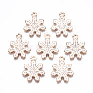 Alloy Pendants, Cadmium Free & Lead Free, with Enamel, Snowflake, Light Gold, White, 21x18x1.5mm, Hole: 2mm(X-ENAM-S115-079)