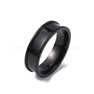 201 Stainless Steel Grooved Finger Ring Settings, Ring Core Blank, for Inlay Ring Jewelry Making, Electrophoresis Black, Inner Diameter: 18mm(STAS-WH0027-27C-EB)