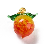Handmade Lampwork Pendants, with Brass Findings, Cadmium Free & Lead Free, Peach, Matte Gold Color, 15~16x14.5~15.5x10.5mm, Hole: 3mm(LAMP-A150-04MG-B)
