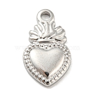 304 Stainless Steel Pendants, Sacred Heart Charm, Stainless Steel Color, 22x12.5x2.5mm, Hole: 3mm(STAS-C082-07P)