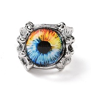 Evil Eye Glass Wide Band Rings for Men, Punk Alloy Dragon Claw Open Ring, Antique Silver, Colorful, US Size 8(18.1mm)(RJEW-E017-01AS-01)