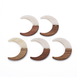 2-Hole Resin & Walnut Wood Buttons, Moon, Floral White, 38x31x2~3mm, Hole: 2mm(RESI-S389-080-B03)
