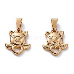 304 Stainless Steel Pendants, Pig with Heart, Golden, 18x15x3mm, Hole: 6x3.5mm(STAS-J036-156G)