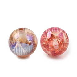 Plating Transparent Resin Beads, Round with Crown, with Glitter Powder, Mixed Color, 16~16.5mm, Hole: 2.5mm(RE-CBA5A76-05)
