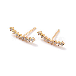Clear Cubic Zirconia Curved Bar Stud Earrings, Brass Jewelry for Women, Cadmium Free & Lead Free, Real 18K Gold Plated, 4.5x17.5mm, Pin: 0.8mm(EJEW-C023-07G)