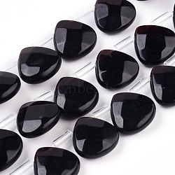 Natural Black Onyx Beads Strands, Top Drilled Beads, Faceted, Dyed & Heated, Teardrop, 13x13x5mm, Hole: 0.6mm, about 30pcs/strand, 13.98 inch(35.5cm)(G-G821-12A)