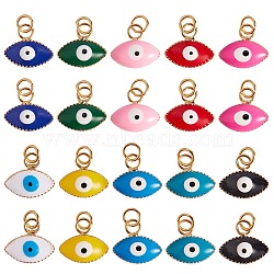 20Pcs 10 Colors Brass Enamel Charms, Real 18K Gold Plated, Long-Lasting Plated, Evil Eye, Mixed Color, 10x11x2mm, Hole: 2.6mm, 2pcs/color(KK-SZ0004-06)