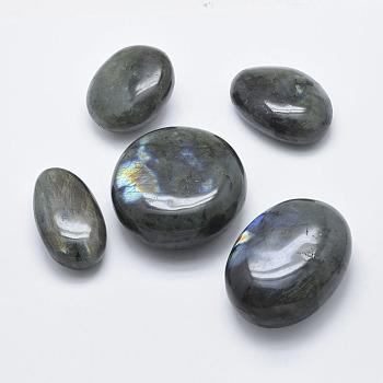 Natural Labradorite Beads, Tumbled Stone, No Hole, Oval, 30~66.5x25~48.5x15~26.5mm