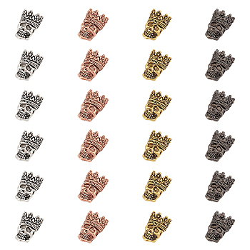 Tibetan Style Alloy Beads, Skull with Crown, Mixed Color, 16x12x6mm, Hole: 2mm, 4 colors, 6pcs/color, 24pcs/box