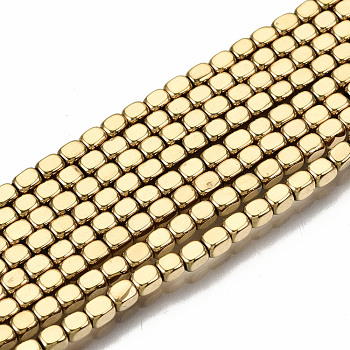 Electroplate Non-magnetic Synthetic Hematite Beads Strands, Cuboid, Real 18K Gold Plated, 2.5x2x2mm, Hole: 0.8mm, about 160~162pcs/strand, 15.94 inch~16.14 inch(40.5cm~41cm)