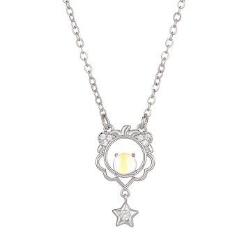 Constellation Rhinestone Pendant Necklace, Platinum Brass Star Necklace, Leo, 16.14~19.69 inch(41~50cm)