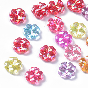 Transparent Acrylic Beads, AB Color Plated, Faceted Clover, Mixed Color, 11.5x11.5x4.5mm, Hole: 1.5mm, about 166pcs/50g