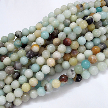 Natural Flower Amazonite Beads Strands, Round, 4mm, Hole: 0.8mm, about 92pcs/strand, 15.5 inch(39.5cm)
