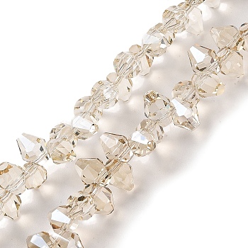 Pearl Luster Plated Electroplate Beads Strands, Faceted, Rhombus, Floral White, 8.5x6mm, Hole: 0.9mm, about 98~99pcs/strand, 12.99~14.57''(33~37cm)