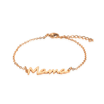 Simple Stainless Steel Mama Link Chain Bracelets for Mother's Day, Rose Gold, show in picture