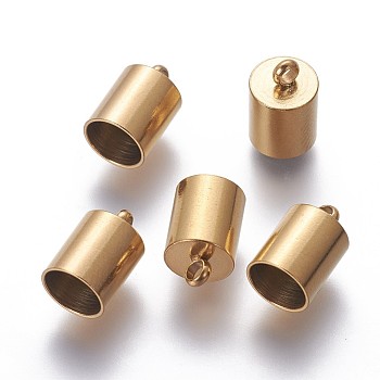 Ion Plating(IP) 304 Stainless Steel Cord Ends, End Caps, Column, Golden, 11x7mm, Hole: 1.8mm, Inner Diameter: 6mm
