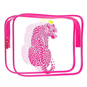 Transparent PVC Cosmetic Pouches, Waterproof Clutch Bag, Toilet Bag for Women, Hot Pink, Leopard, 20x15x5.5cm