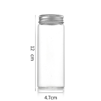 Column Glass Screw Top Bead Storage Tubes, Clear Glass Bottles with Aluminum Lips, Silver, 4.7x12cm, Capacity: 150ml(5.07fl. oz)
