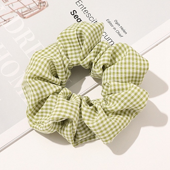 Tartan Pattern Cloth Elastic Hair Ties, Scrunchie/Scrunchy Hair Ties for Girls or Women, Yellow Green, 50x110mm