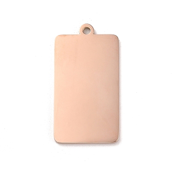 Ion Plating(IP) 304 Stainless Steel Stamping Blank Tag Pendants, Laser Cut, Rectangle Charm, Rose Gold, 31x16x1.5mm, Hole: 1.6mm